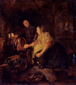 A Woman Drawing Wine From A Barrel